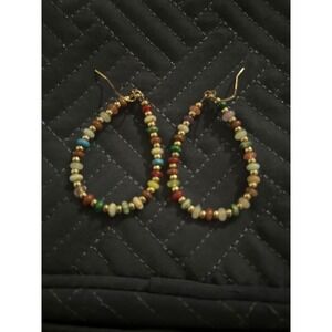 Beaded Hoop Earrings Colorful Seed Beads Boho‎ Chic Dangle Drop